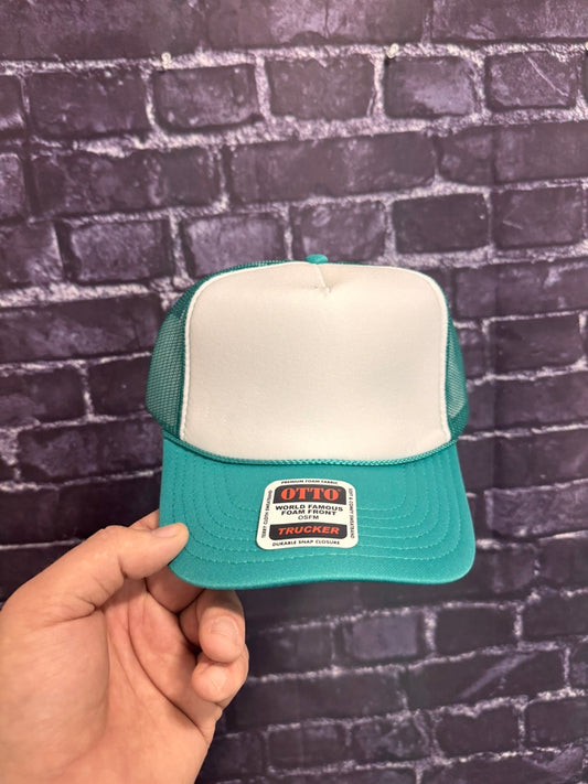 TEAL/WHITE  **Blank Foam Trucker Hat** 1018
