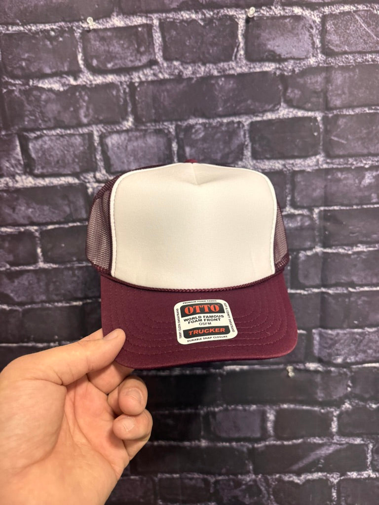 MAROON/WHITE **Blank Foam Trucker Hat** 1007