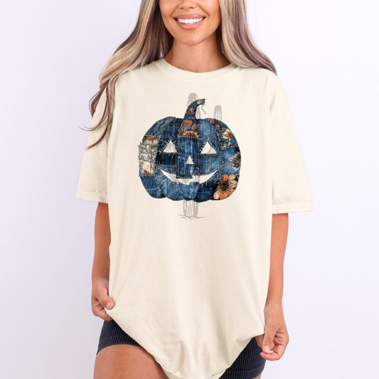 Denim Patchwork Pumpkin **DTF Transfer**