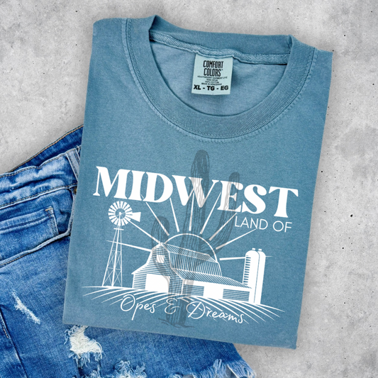Midwest Land Of Opes & Dreams **Screen Print Transfer** White ink