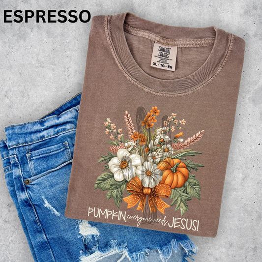 Pumpkin Everyone Needs Jesus - Comfort Color Graphic Tee