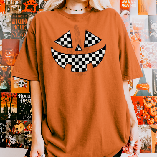 Checkered Jack-o'-Lantern Face **DTF Transfer**
