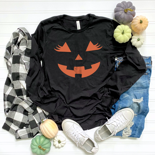 Lashes Jack-o'-Lantern Face **Screen Print Transfer** Orange ink
