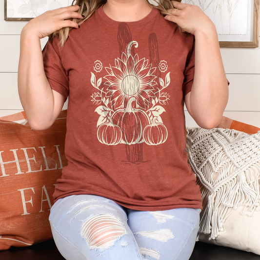 Sunflower Pumpkin **Screen Print Transfer** Beige ink